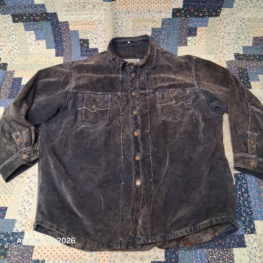 Vintage M Julian Wilsons Washed Suede Leather Shirt Jacket Mens XL Blue Western